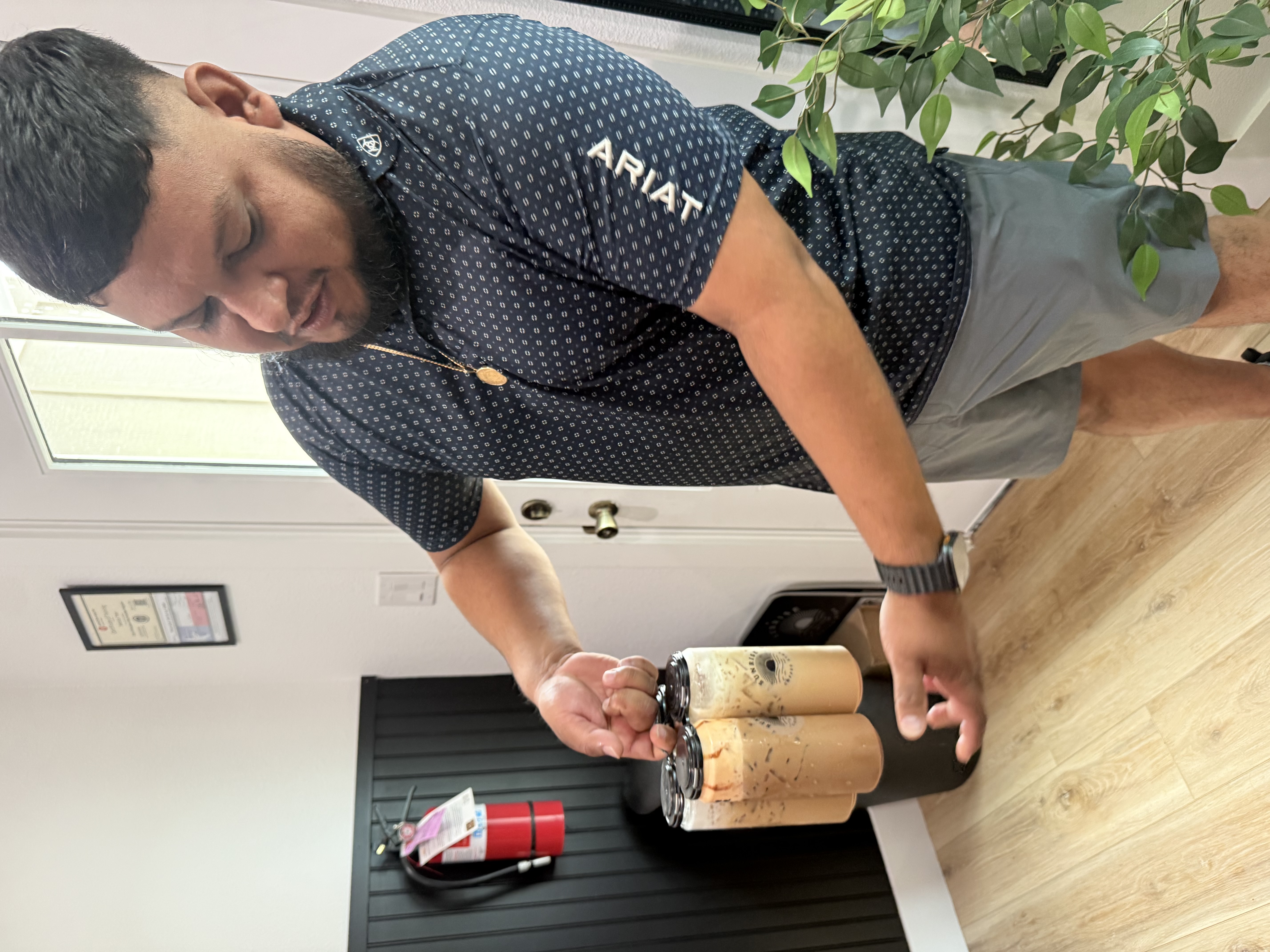 A to-go four-pack of iced coffees
